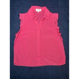 Cloth & Stone Anthropologie Button Up Tank Ruffle Sleeveless X-Small XS Pink